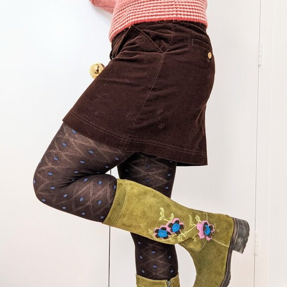 Whimsy Twee Lily Pulitzer Dark Brown Corduroy Gold Accents Mini Skirt Size 6 - Picture 2 of 9